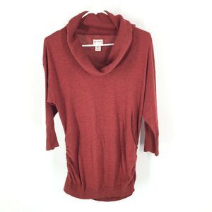Motherhood Maternity Cowl Neck 3/4 Sleeve Pullover Tunic Sweater Small Rust Red